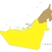 United Arab Emirates (resembling a Viking longboat). Dubai and the Northern Emirates shown in brown (Dubai is the leftmost section abutting Abu Dhabi, shown in yellow). The prominent white 'eye' of the 'figurehead' is a small enclave of Oman. The brown 'pupil' is a very small enclave of the UAE within the small enclave of Oman.