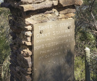 Three Sisters Giant Stairway officially opened October 1932 commemorative plaque Blue Mountains National Park