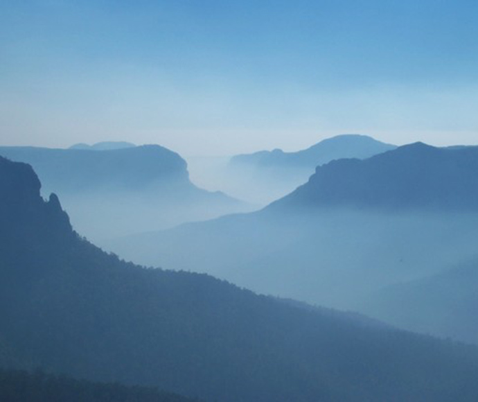 Blue haze over Grose Valley, Blue Mountains national Park, view from Govett's Leap lookout, Blackheath