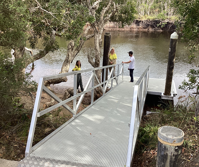 'After'- Installation of the new canoe launching pontoon and walkway at Black Rocks campground, Bundjalung National Park