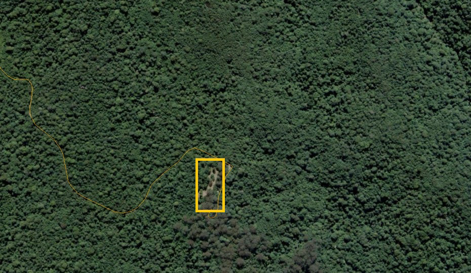 Three images of the same location near Never Never picnic area: satellite, topographic and LiDAR showing benching and ground disturbance from old logging trails