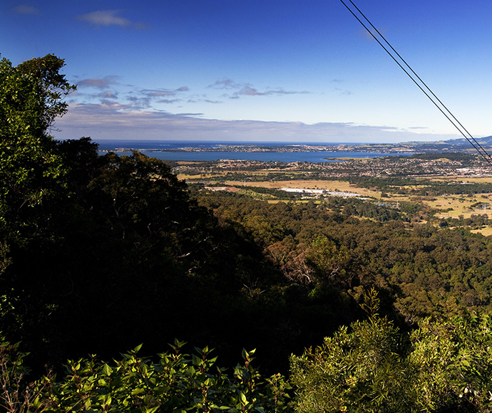 The view of Lake Illawarra from Mount Kembla Lookout in the Illawarra Escarpment State Conservation Area.