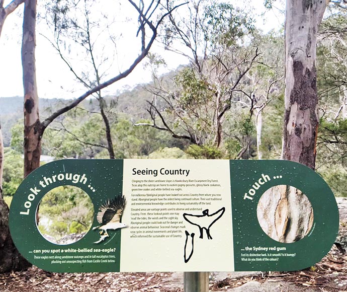 Seeing Country sign helping share the rich Aboriginal cultural connections embedded throughout Ku-ring-gai Chase National Park