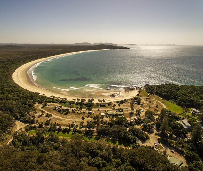 Aerial photo, Point Plomer campground, Limeburners Creek National Park