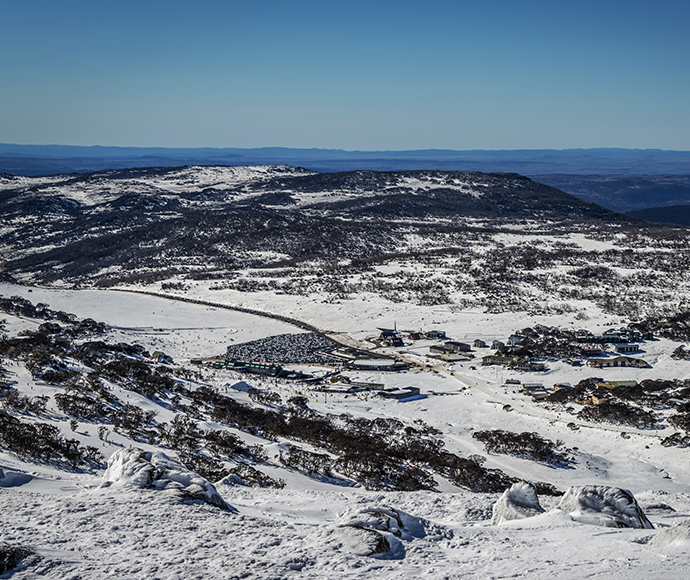 Kosciuszko National Park winter Perisher Valley landscape view to Coss Country Centre