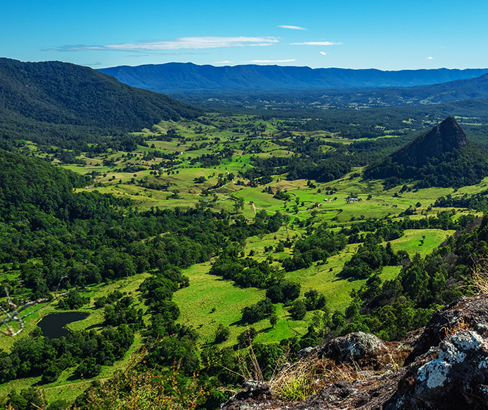 The proposed Tweed Byron Hinterland Walk (working title only) provides outstanding views of the Tweed Caldera of the Wollumbin/Mount Warning shield volcano.Wollumbin from Doon 