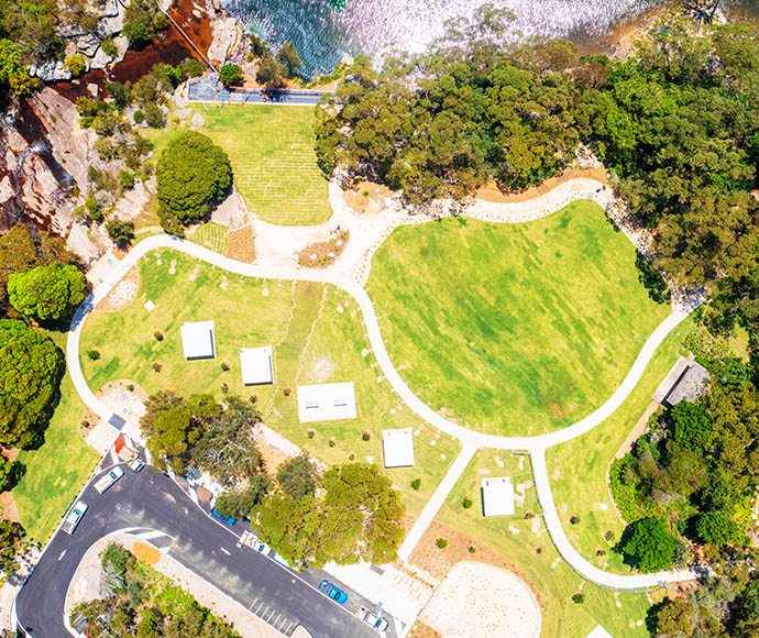 Aerial view of the completed works at Wattamolla.