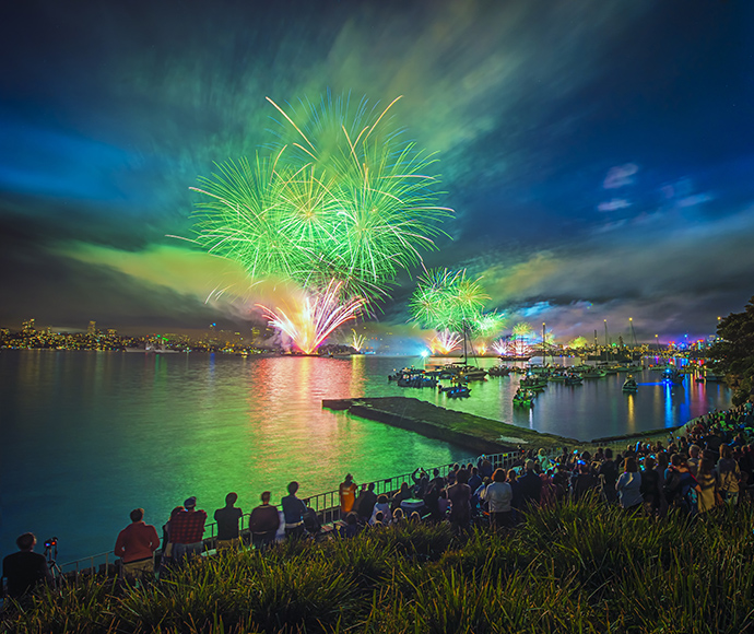 Fireworks Bradleys Head International Fleet Review celebrations Sydney Harbour