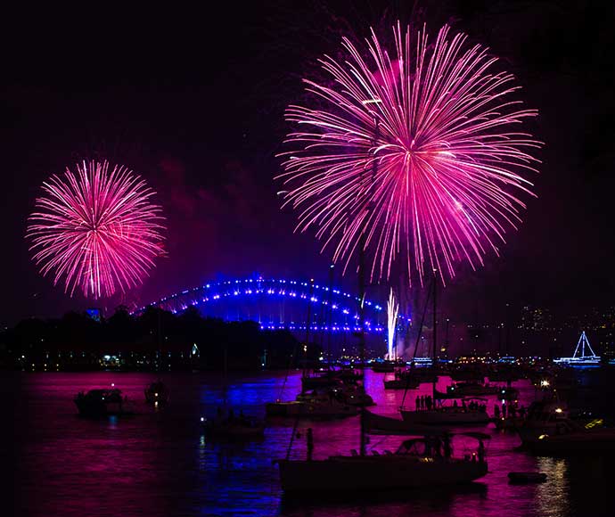 Clark Island Garden Party Fireworks. NYE 2017. Clark Island on Sydney Harbour