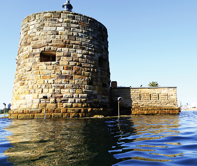 Fort Denison, Martello tower, Port Jackson. Conservation kayaking Sydney Harbour National Park.