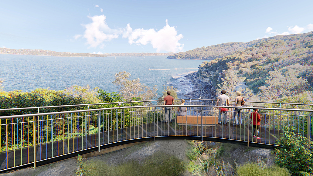 The proposed new bridge over the 'Defensive Ditch' has been sensitively designed and provide views of the former defensive ditch and across the harbour, Sydney Harbour National Park