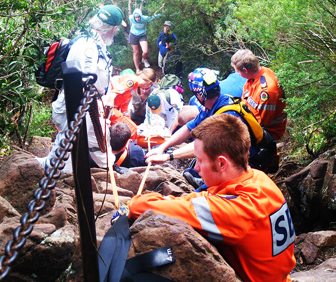 SES and other emergency services tackle another difficult rescue on the Wollumbin Summit track - one of 44 rescues in the last 10 year, Wollumbin National Park