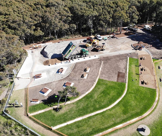 Crackneck lookout during construction showing placement of new visitor facilities and landscaping Wyrrabalong National Park 
