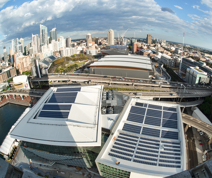 520kW of solar on the International Convention Centre in Darling Harbour, Sydney