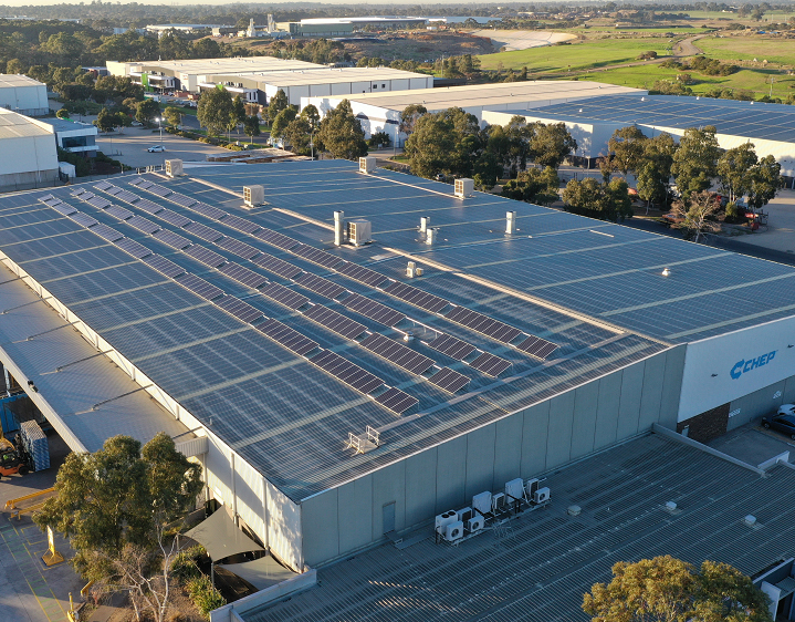 Solar panels on the roof of CHEP Dandenong South Service Centre