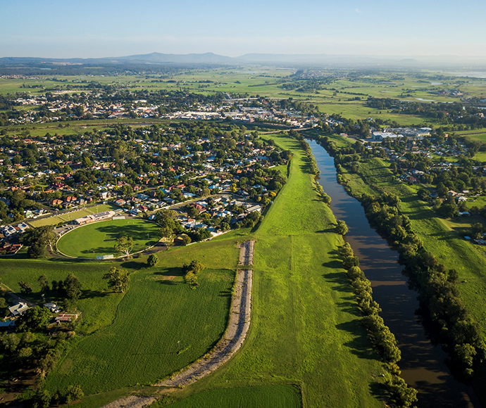 Aerial photo of Maitland, Hunter Valley Flood Mitigation Scheme