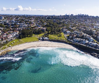 Aerial view of swimmers at Bronte Beach