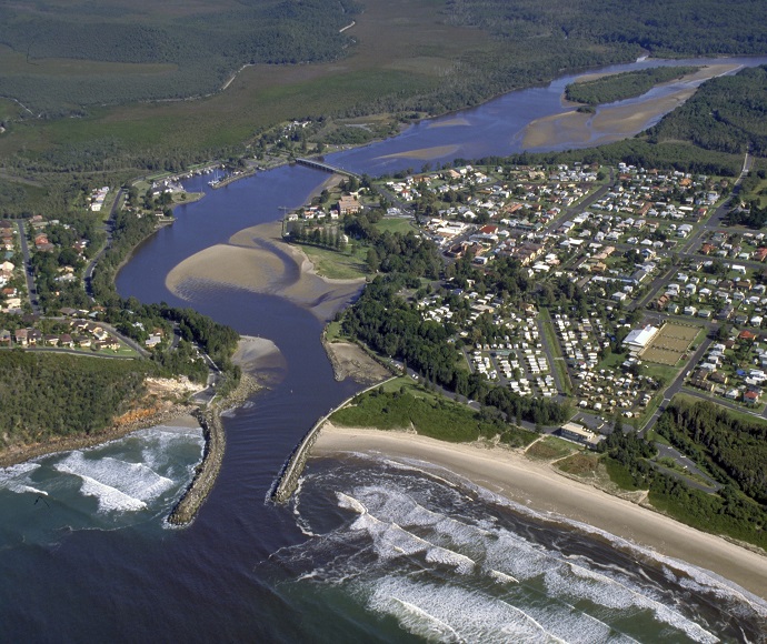 Aerial photograph of the mouth of the Evans River, North Coast, NSW