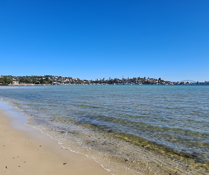 Rose Bay Beach with the Sydney Harbour Bridge in the background