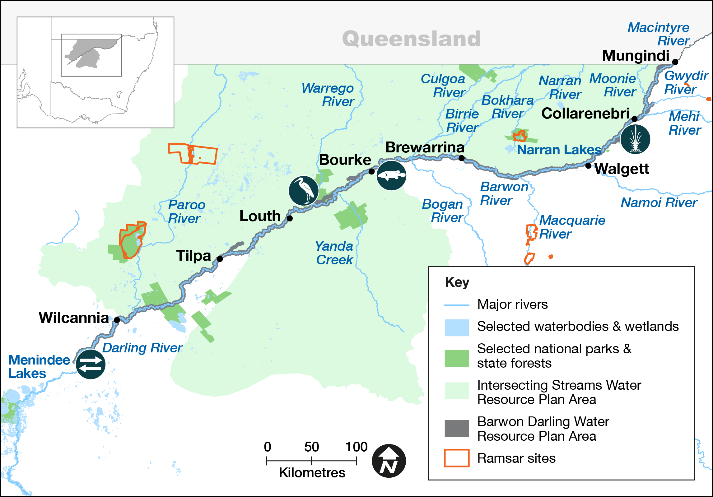 Map of the Barwon-Darling Barwaan–Baaka Water Resource Plan area 2022–23
