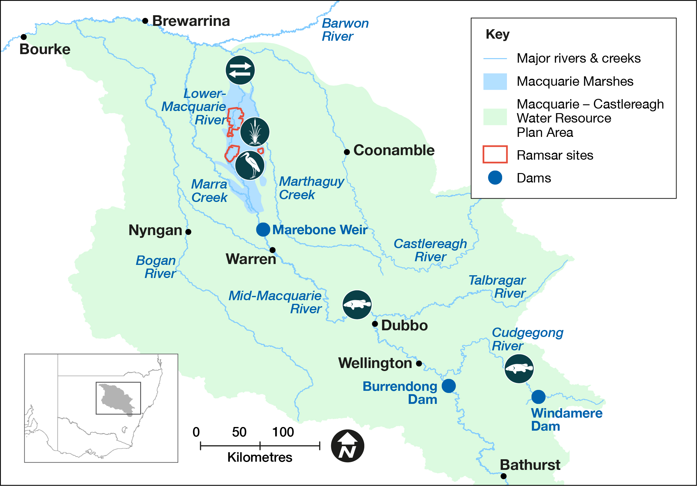 Map of the Macquarie-Castlereagh Water Resource Plan area 2022–23