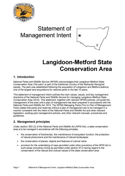 Langidoon-Metford State Conservation Area Statement of Management Intent
