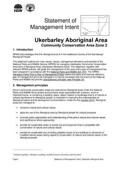 Ukerbarley Aboriginal Area Statement of Management Intent