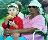Aunty Fanny Roberts and her great grandchild at Boundary Creek
