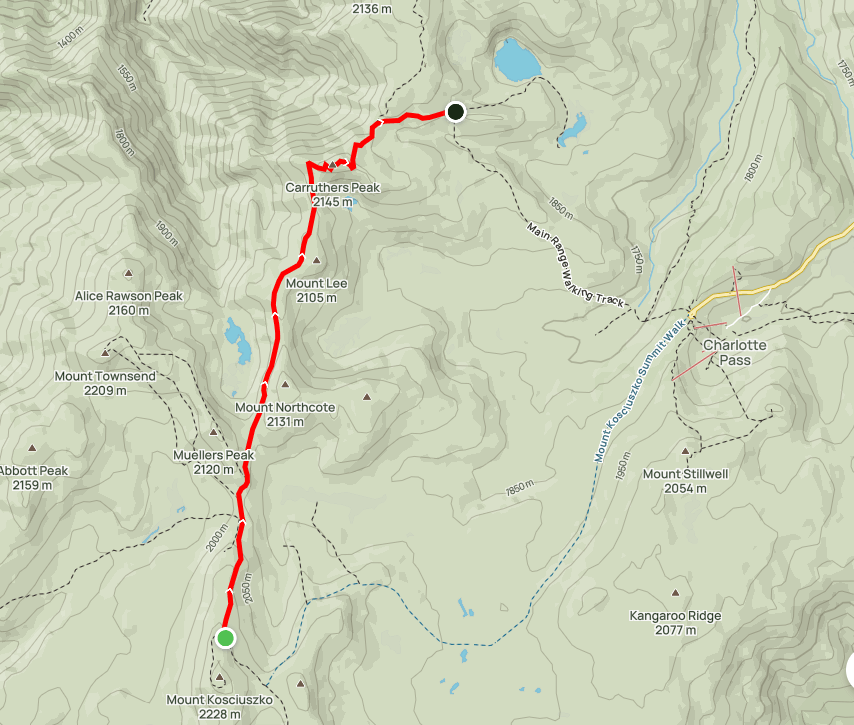 Map of the Snowies Alpine Walk – Charlotte Pass to Guthega