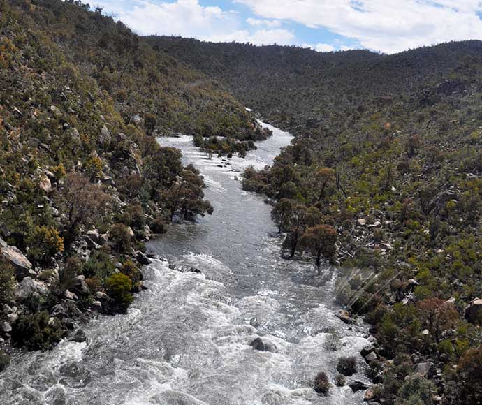 Aerial photo of the Snowy River after peak release