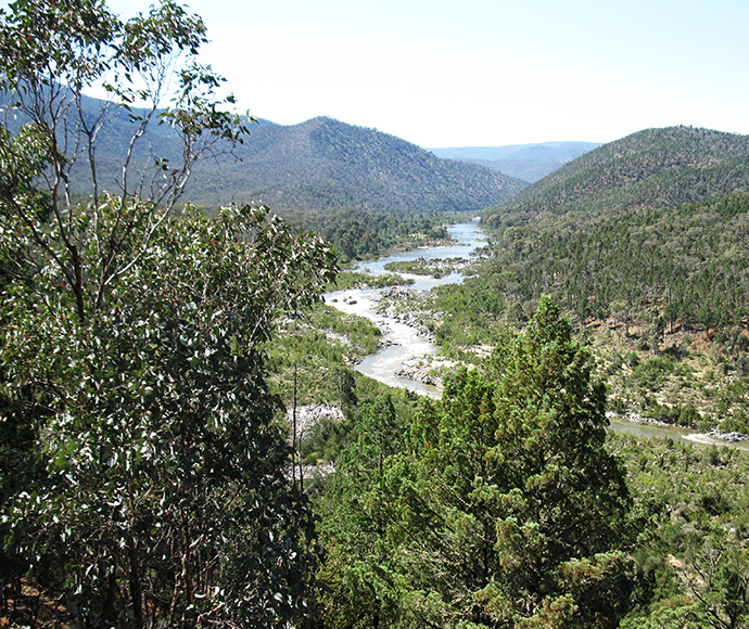 Snowy River in normal flow viewing from the top of a mountain
