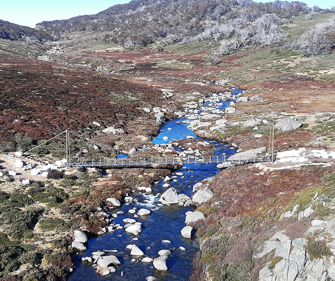 A view of the Spencers Creek Bridge on the Snowies Alpine Walk in Kosciuszko National Park