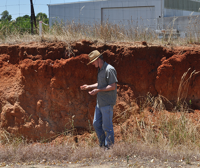 A raised spur reveals Red Chromosol of the sheep-wheat belt in central NSW.