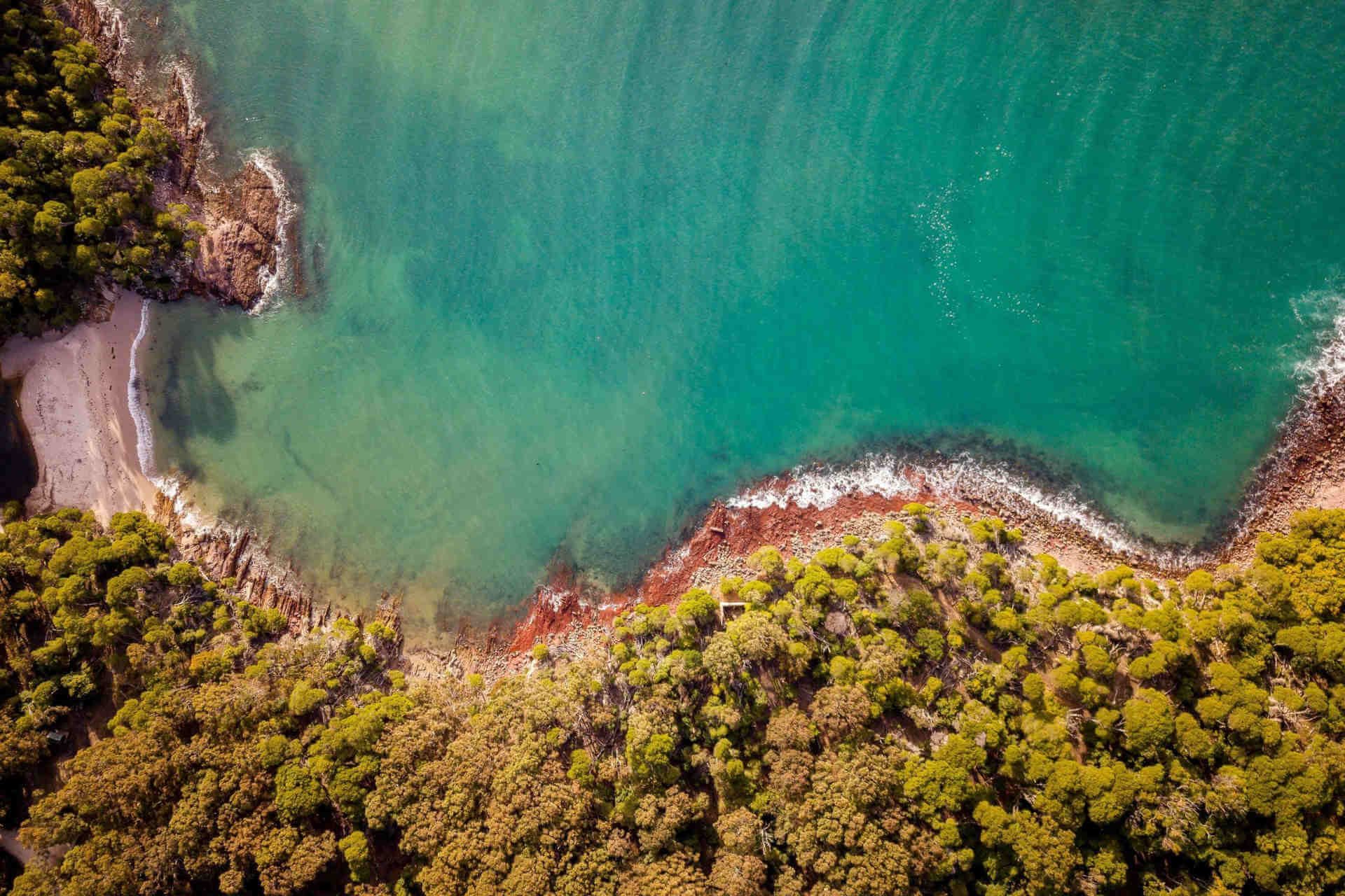 Aerial view of Bittangabee campground, Beowa National Park