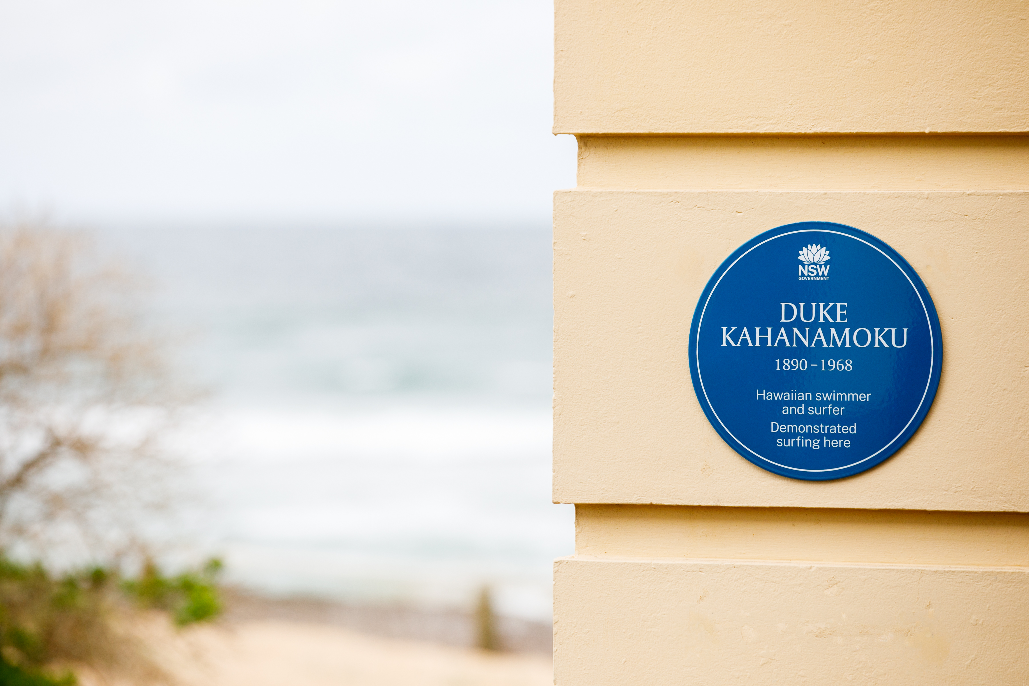 Duke Kahanamoku plaque on wall at Freshwater Surf club