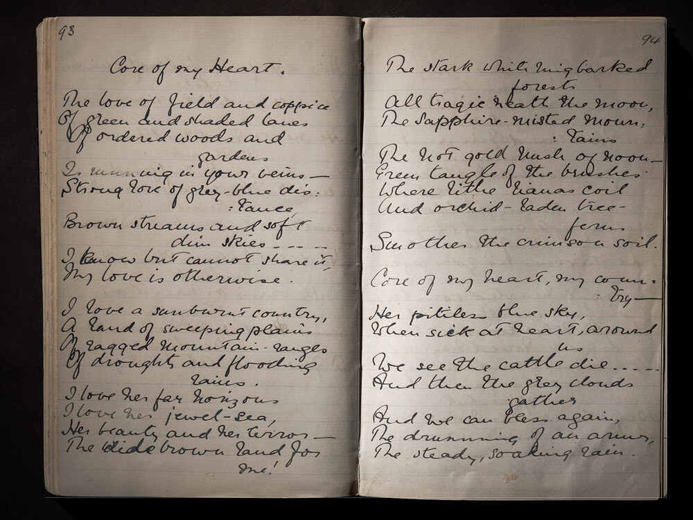 Dorothea’s poem ‘Core of my heart’ written on 2 pages of her notebook in black ink.
