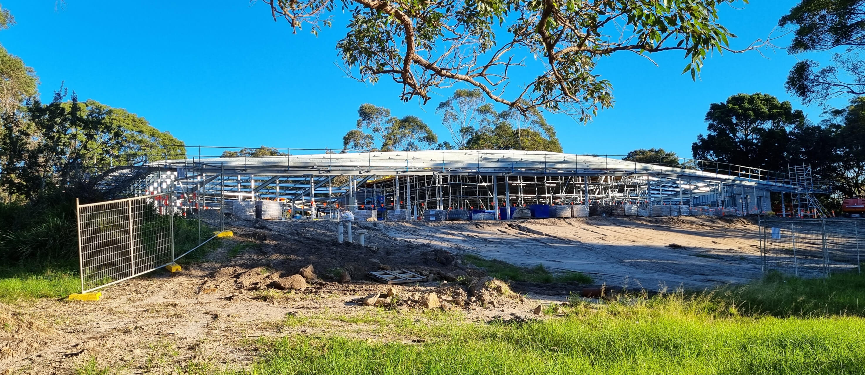 The steel roof structure at the Kurnell Visitor Centre at Kamay Botany Bay National Park, which is under construction.