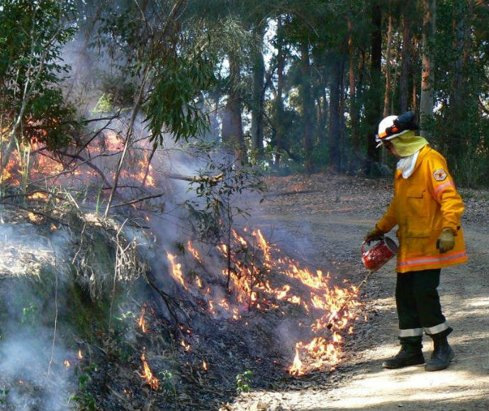 Drip torch lighting up from control line hazard reduction burn
