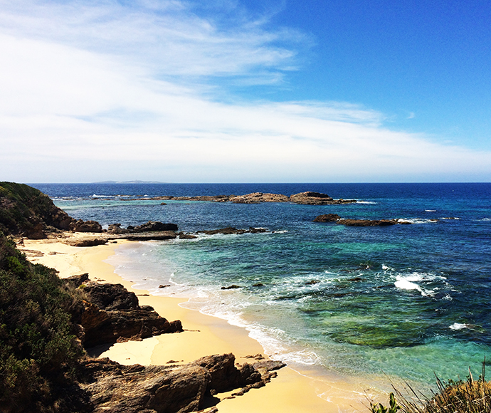 Beach views from Mystery Bay lookout, near Narooma, Eurobodalla National Park