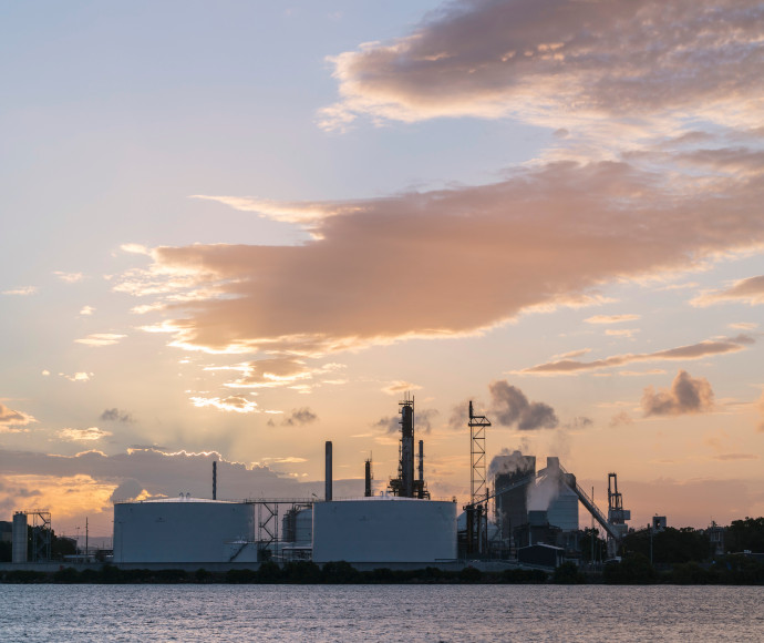 View across Hunter River to Kooragang Island industrial area, Stockton, Newcastle