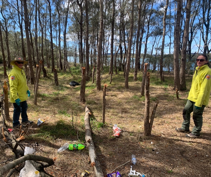 NPWS Ranger and Field Supervisor inspect the damage in Pelican Island Nature Reserve.