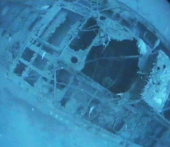 Shipwreck showing hole and barnacles